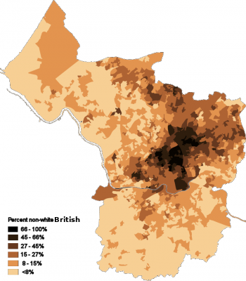 Map of non-white British in Bristol